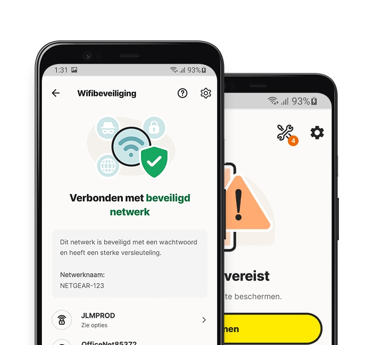 Wifi-beveilingsapp op een tablet en telefoon